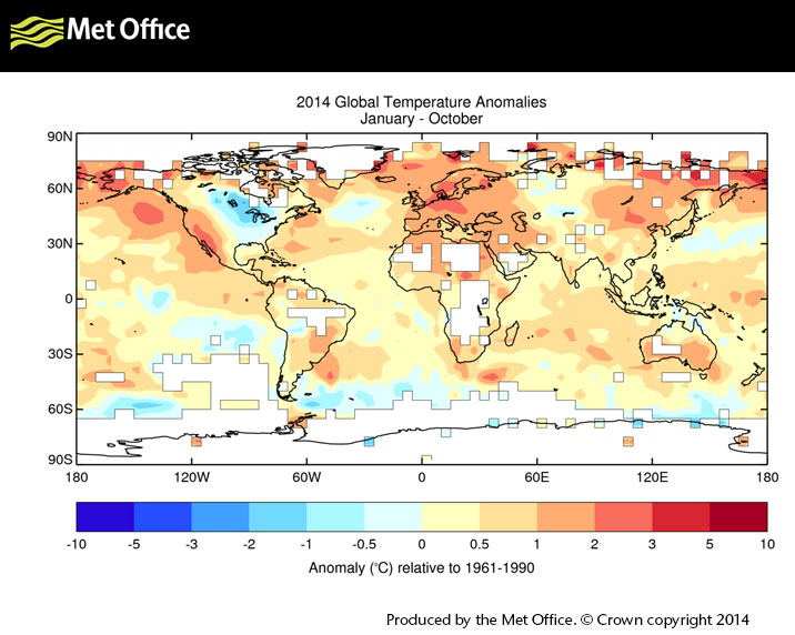 MetOffice | Crown 2014 | Global temperature anomaly map 2014