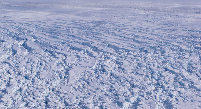 Thorben Dunse, University of Oslo | Heavily crevassed terminus of Kapp Mohn outlet glacier, Austfonna, in May 2013, after 25-fold increase in flow speed (Dunse et al., The Cryosphere Discussions, 2014).