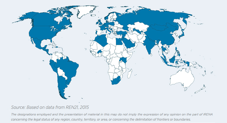 IRENA | Countries that have implemented renewable energy auctions by early 2015 (in blue)