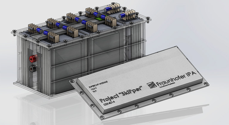 Fraunhofer IPA | Den Prototyp des Superkondensator-Puffersystems, das künftig die Batterien von Elektroautos schonen soll, haben die IPA-Wissenschaftler als CAD-Modul realisiert.