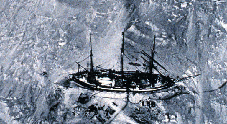 National Oceanic and Atmospheric Administration/Department of Commerce | Aerial view of the Gauss (Erich von Drygalski's ship) in the ice during the 1901 German Antarctic Expedition