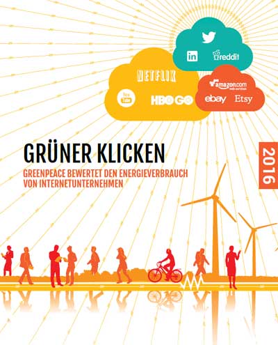 greenpeace.de | Grüner klicken: deutsche Zusammenfassung der Studie | Streaming- und Cloud-Dienste beanspruchen große Energiemengen. Die englischsprachige Studie von Greenpeace USA nimmt die 15 weltweit größten Anbieter in Augenschein und bewertet, wie viel saubere Energie in ihren Dienstleistungen steckt.