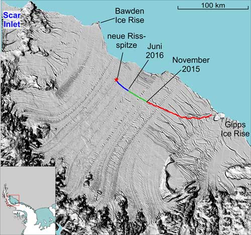 AWI | Daniela Jansen | Darstellung des Risses im Larsen C-Schelfeis.