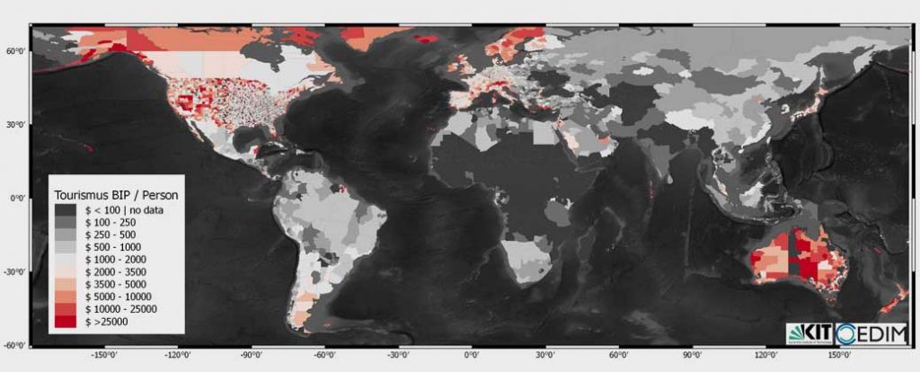 KIT.deu | Andreas Schaefer | Global Map of tourism-derived GDP per capita at a sub-country level.