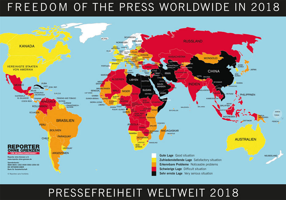 reporter-ohne-grenzen.de | Vier der fünf Länder, deren Platzierung sich in der neuen Rangliste der Pressefreiheit am stärksten verschlechtert hat, liegen in Europa: die EU-Mitglieder Malta, Tschechien und Slowakei sowie das Balkanland Serbien. In diesen Ländern sind Spitzenpolitiker durch verbale Anfeindungen, Beschimpfungen und juristische Schritte gegen Journalistinnen und Journalisten aufgefallen.