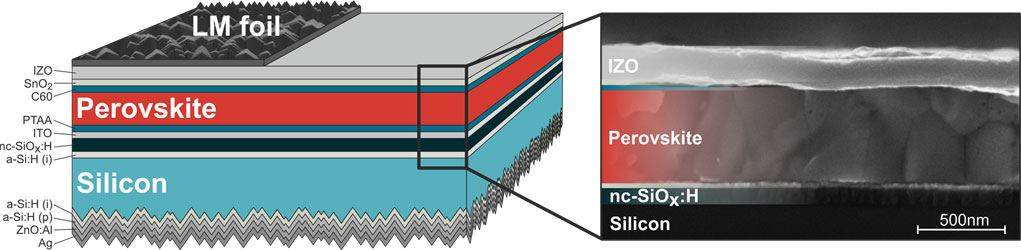 HZB | Above the perovskite layer, a structured polymer film provides better light capture.