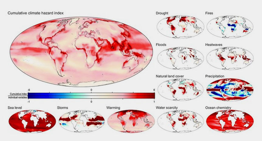 University of Hawaiʻi at Mānoa | The cumulative number of climate hazards by 2100 under business as usual scenario.