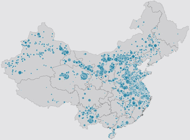 Labordena et al, 2018, Plos One | Distribution of the grid-connected solar PV plants scaled by capacity.