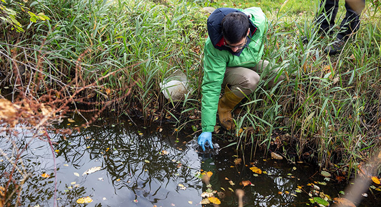 University of Exeter | Jonathan Panduro Findalen - Greenpeace | Dr Jorge Casado collecting a water sample.