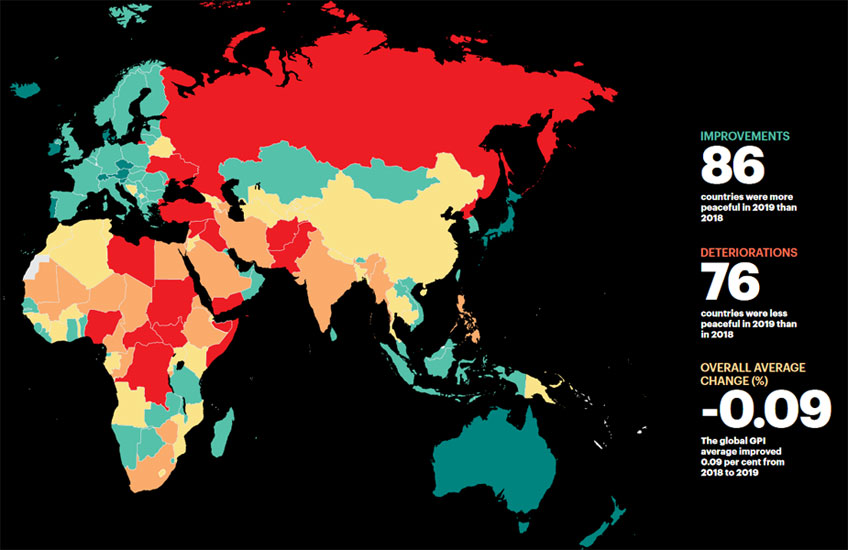 Global Peace Index (GPI) | Iceland is the most peaceful country, Afghanistan the least peaceful country.