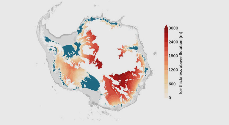 Fig. 1A from Levermann et al 2019. | The ice thickness is determined by the horizontal ice-flux divergence and the surface mass balance.