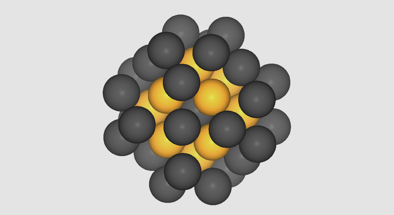 Batyr Garlyyev / TUM | Platin-Nanopartikel mit 40 Atomen. Theoretischen Berechnungen zufolge sollten Nanopartikel dieser Groesse die optimale Katalysatorwirkung entfalten.