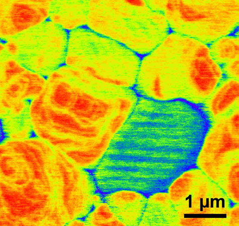 kit.edu | Alexander Colsmann, Holger Röhm, Tobias Leonhard | Ferroelektrizitaet verbessert Perowskit-Solarzellen | Eine ausgeklügelte Charakterisierung auf der Nanoskala visualisiert mikroskopische elektrische Felder (ferroelektrische Domänen) in den Perowskit-Dünnschichten.