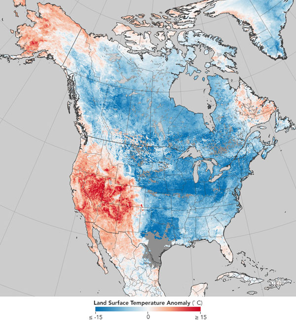 Nasa Earth Observatory | Temperaturen in Nordamerika vom 26.12.17-2.1.18: Extreme Kälte auf der einen Seite, extreme Wärme auf der anderen.