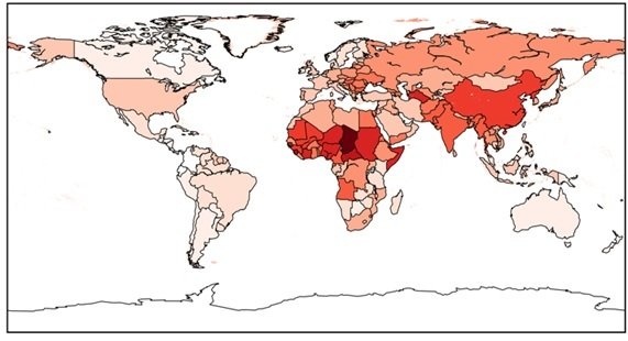 Max-Planck-Institut für Chemie | Luftverschmutzung beeinträchtigt die Lebenserwartung weltweit. Die Grafik zeigt den berechneten durchschnittlichen Verlust der Lebenserwartung in Jahren auf globaler und Länderebene. Der weltweite Durchschnitt lag im Jahr 2015 bei 2,9 Jahren.