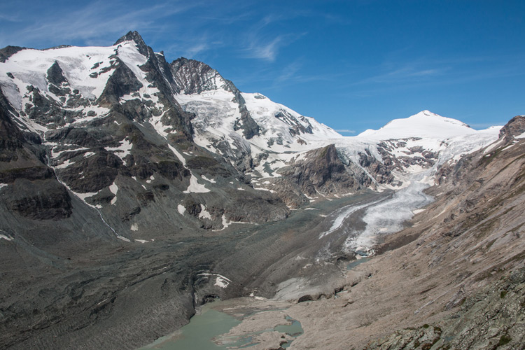 FAU/Christian Sommer | Pasterze Glacier at the Großglockner (back left) in the Hohe Tauern region in Austria. The Pasterze is the largest glacier in Austria and is one of the most debris-covered glaciers in the Alps.